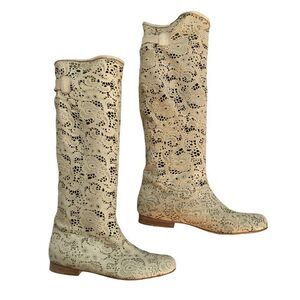 Peter Flower leather lacy knee high boots
